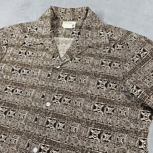 Vintage 1960’s Andrade Hawaiian Shirt Mens Large Brown Geometric Spirals Aloha